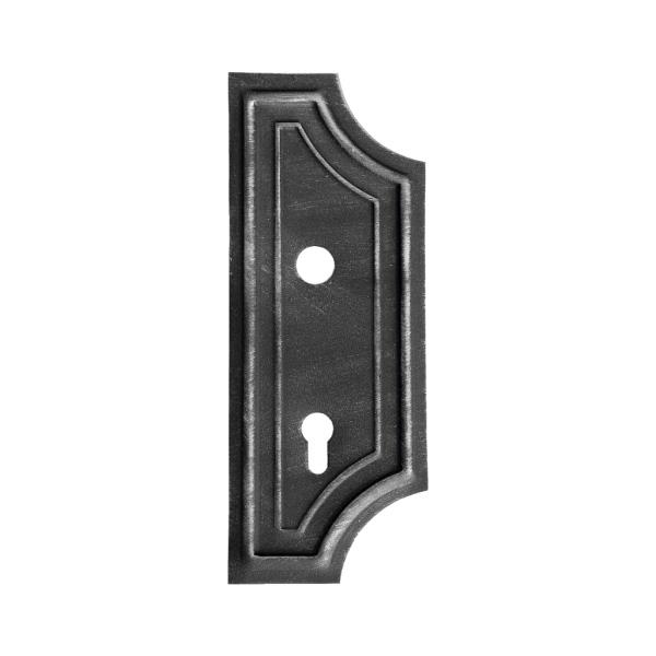 63.131.90.50 - Ozdobný zámkový štítek pro dveře a vrata, 272x125x2,5 mm, rozteč 90 mm, pravý