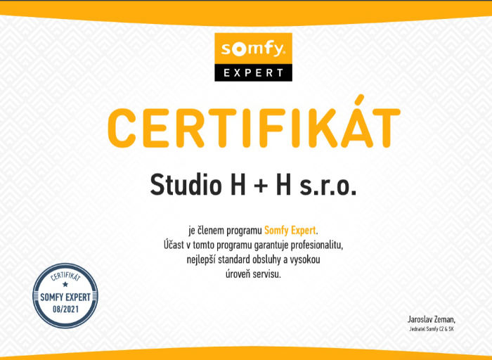 Certifikát Somfy Expert