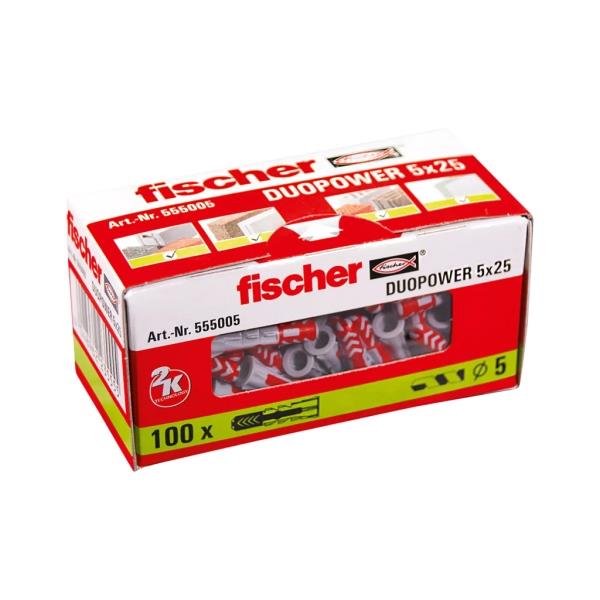 Fischer DUOPOWER 5x25 mm (balení 100 ks) - univerzální uzlovací hmoždinky