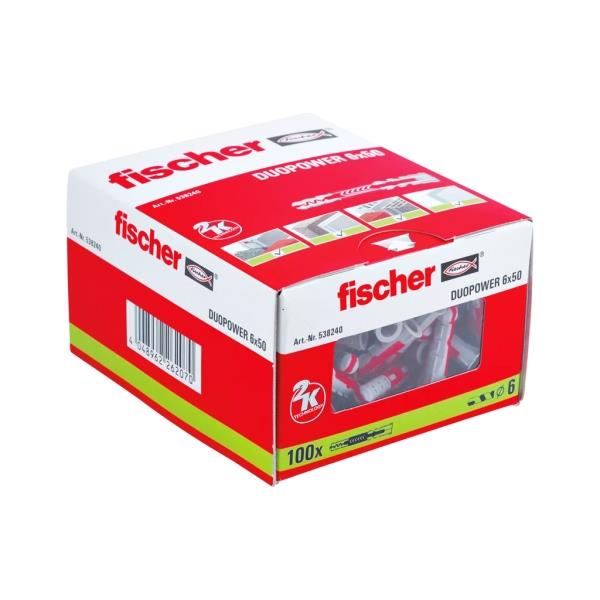 Fischer DUOPOWER 6x50 mm (balení 100 ks) - univerzální uzlovací hmoždinky, prodloužené