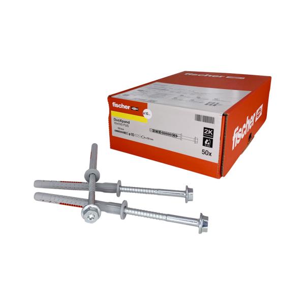 Fischer DuoXpand 10x100 FUS R (balení 50 ks) – rámové hmoždinky s nerezovým šroubem s šestihrannou hlavou SW13 / TORX T40