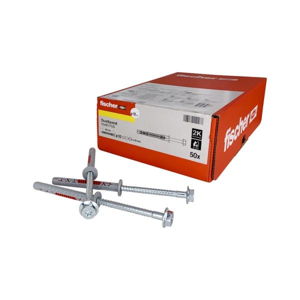 Fischer DuoXpand 10x80 FUS R (balení 50 ks) – rámové hmoždinky s nerezovým šroubem s šestihrannou hlavou SW13 / TORX T40