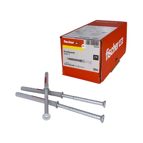 Fischer DuoXpand 8x80 T (balení 50 ks) – rámové hmoždinky s pozinkovaným šroubem se zápustnou hlavou TORX T30