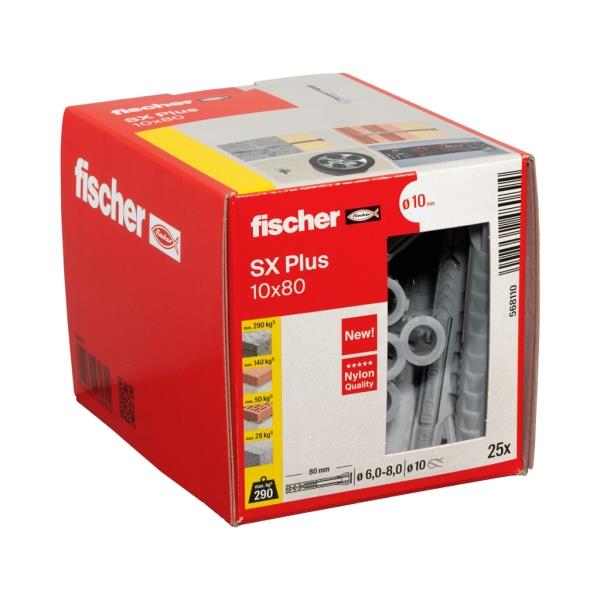 Fischer SX Plus 10x80 mm (balení 25 ks) - rozpínací hmoždinky, prodloužené