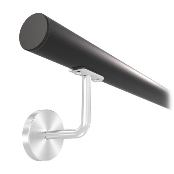 KP-43111 - lakované zábradlí na stěnu, nerezové madlo pr. 42,4 mm, černé RAL9005, kulaté držáky s krycí rozetou