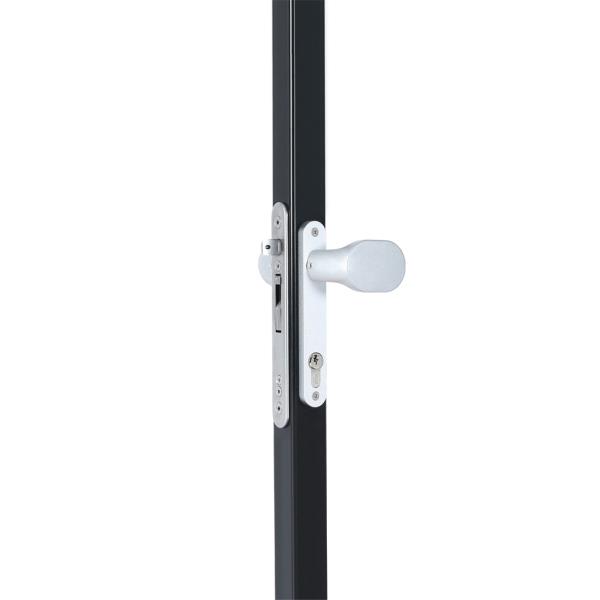 LOCINOX 3006PAD – hliníková klika se štítem na křídlové branky, pevná/otočná, stříbrná