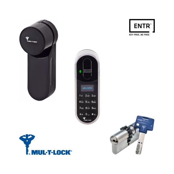 MUL-T-LOCK ENTR BLACK KIT 2 -  Set chytrého zámku, zámkové vložky (od 77 do 91 mm) a bezdrátové čtečky otisků prstů s klávesnicí