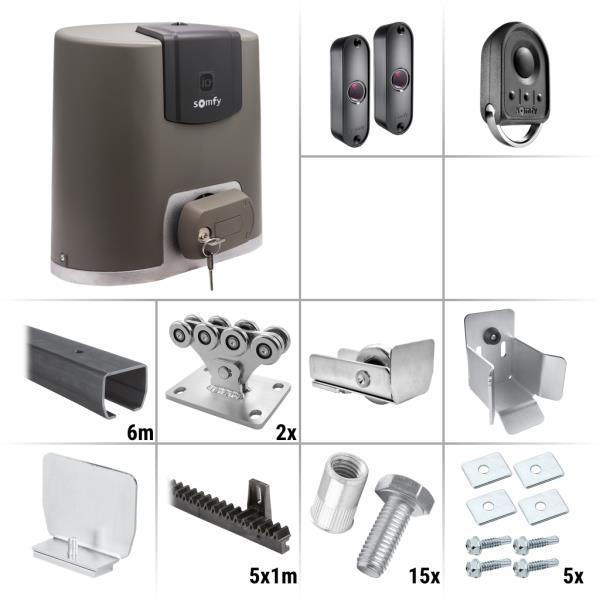 Somfy Elixo 500 3S io K1 7.0 - sestava pojezdu, pohonu a příslušenství, pro posuvnou bránu do průjezdu 4,2 m a 425 kg, profil bez úpravy